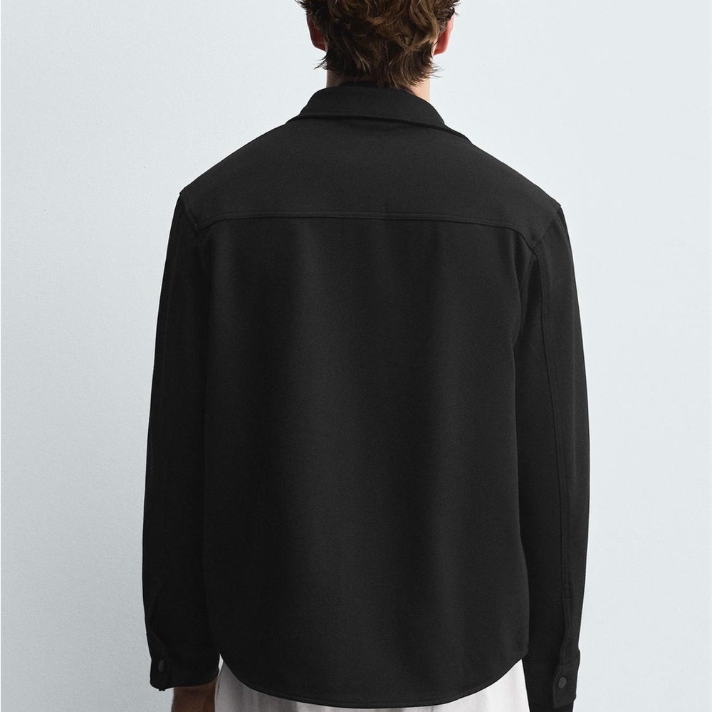 Zara Easy Care Textured Classic Black Collared Long Sleeve with Snap Buttons - Picture 2 of 8